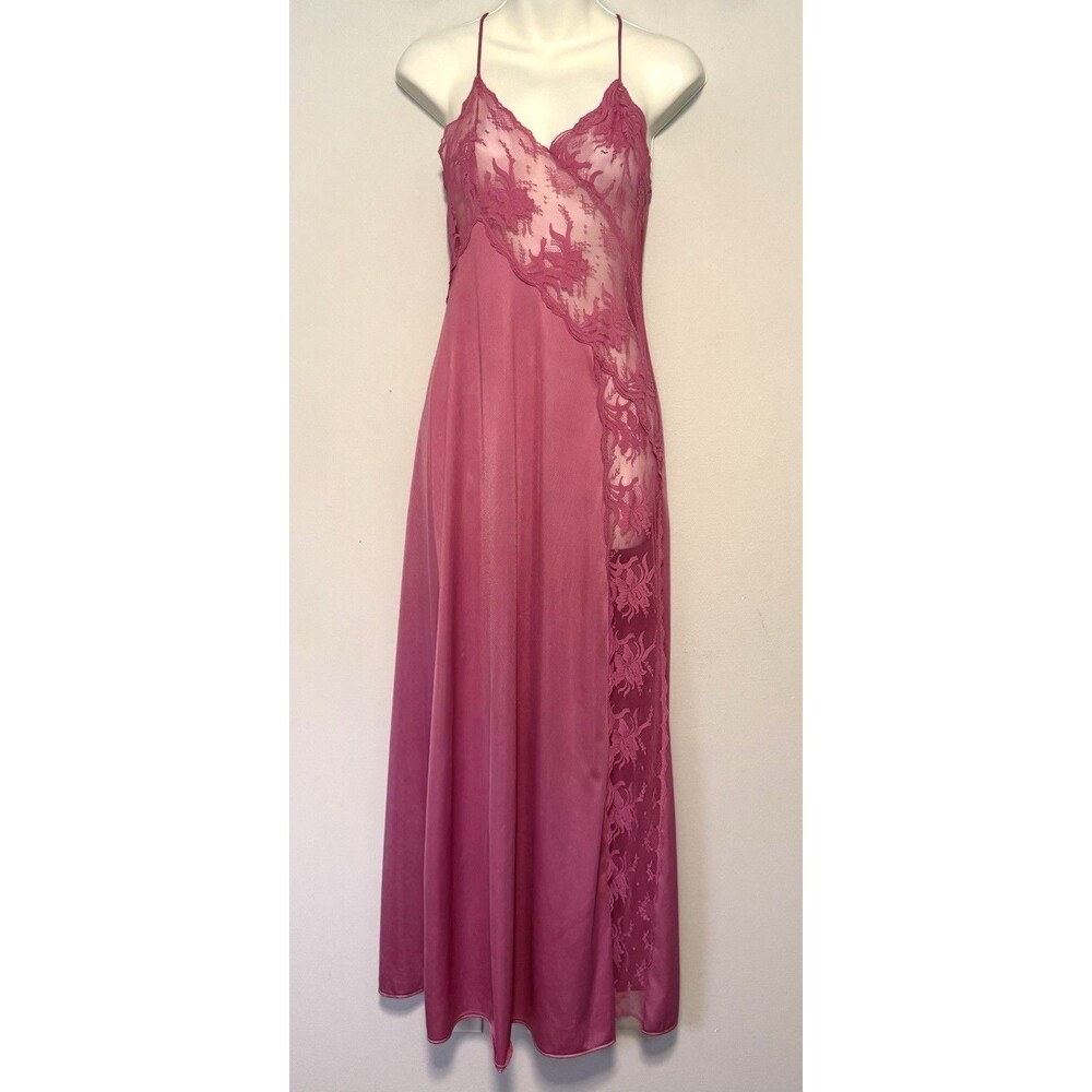 Vintage Henson Kickernick Negligee Nightgown Slip Dress Sz 34 Pink Lace USA